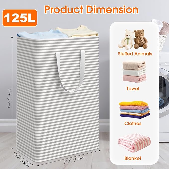 3 Pack Large Laundry Basket,Waterproof & Freestanding Laundry Hamper,Collapsible Clothes Hampers with Easy Carry Long & Reinf