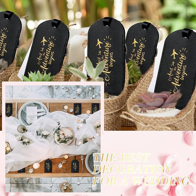 Amylove Bulk Luggage Tags Wedding Favors Adventure Begins Luggage Tags for Guests Travel Tag for Suitcase Bridal Gift 24 Pack