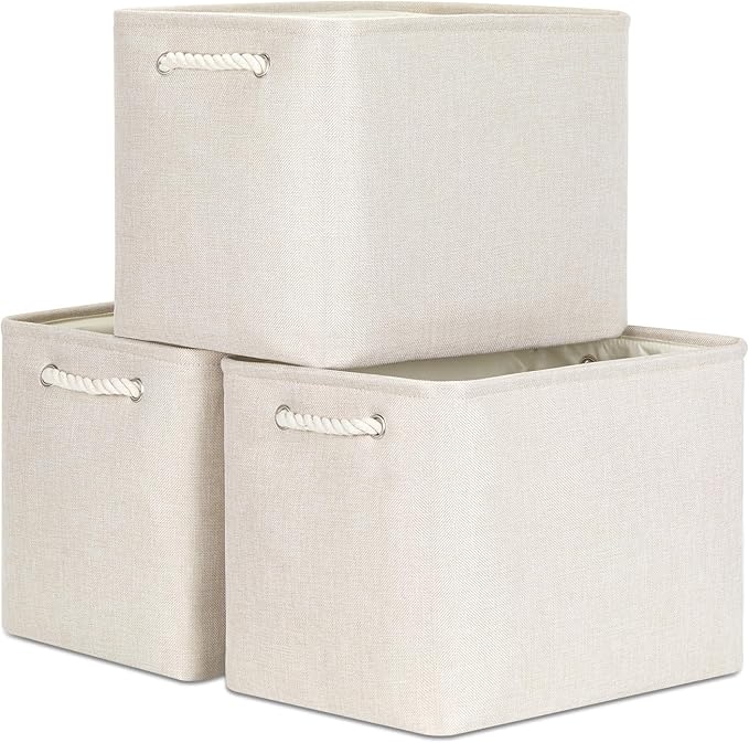 Bidtakay Large Storage Baskets for Shelves 3 Pack Fabric Storage Bins for Organizing Linen Collapsible Organizer for Closet-L