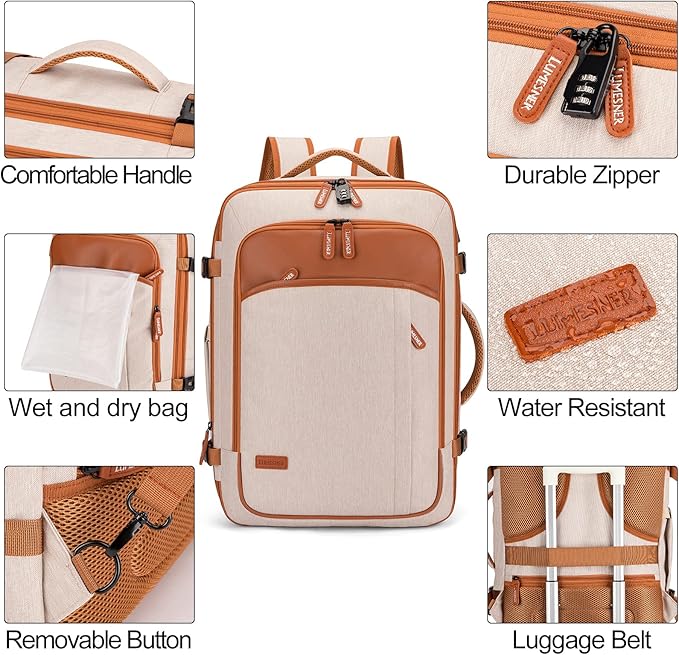 Lumesner Carry on Travel Backpacks, Extra Large 40L Flight Approved Bag for Men & Women,Expandable Suitcase Backpack With 4 P