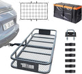 TUFFIOM 60"x20"x6" Folding Hitch Mount Cargo Carrier Basket, 500lbs Steel Car Cargo Trailer Hitch Luggage Rack with Net, Waterproof Cargo Bag, Straps & Stabilizer for SUV Car Truck Van