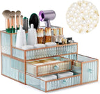 Makeup Organizer Countertop - Tempered Glass Vanity Organizer for Cosmetics, Skincare, Hair Tools, Brushes, Perfume - Multipu