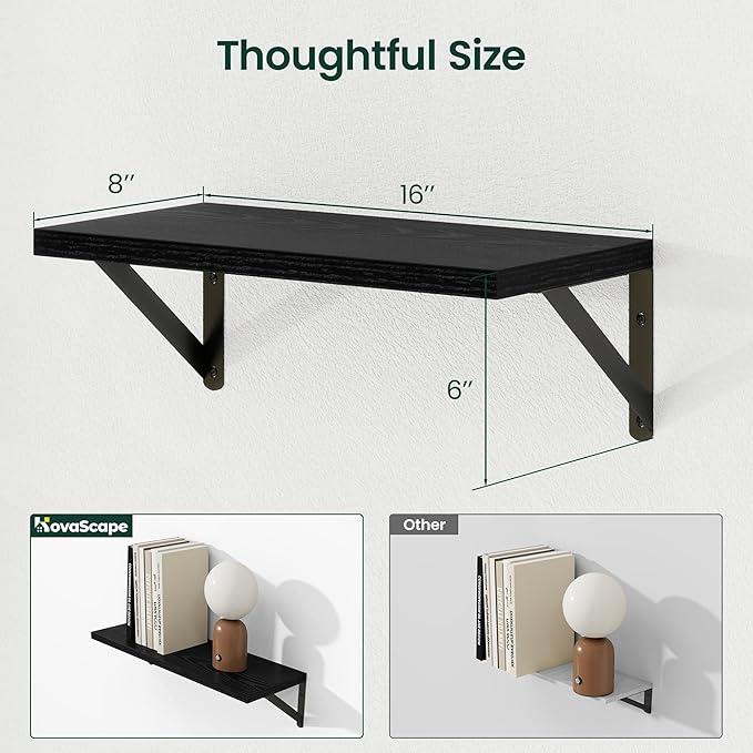 Floating Shelves, 8 Inch Deep Rustic Wood Wall Storage, 16W x 8D Wall Shelves Set of 2, Heavy Duty Metal Brackets, Industrial