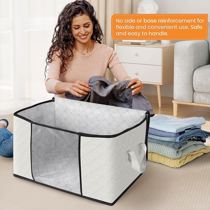 Fab totes 8 Pack Clothes Storage, Foldable Thick Fabric Blanket Storage Bags, Containers for Organizing Bedroom, Closet, Clot