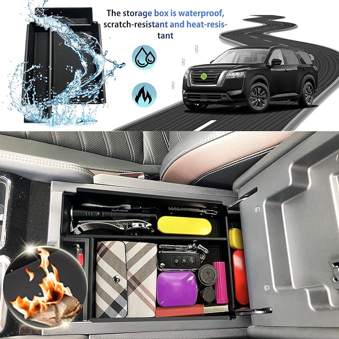 SHAOHAO for 2025 2026 Nissan Pathfinder Center Console Organizer Tray 2022 2023 2024 2025 2026 Pathfinder S/SV/SL/Rock Creek/Platinum Armrest Storage Box Pathfinder 2025 2026 Accessories Organizer