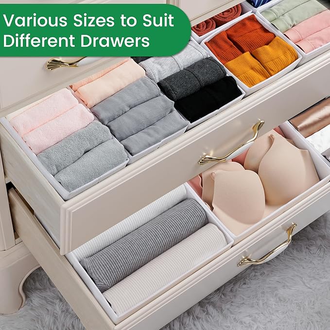 Criusia 16 Pack Underwear Drawer Organizer, Drawer Organizer Clothes, Foldable Cloth Storage Box Closet Dresser Drawer Divide