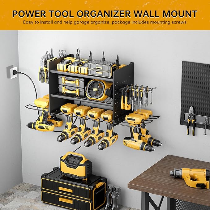 Power Tool Organizer Wall Mount, 3 Layer 8 Drill Holder Tool Shelf Storage Rack for Garage Organization, Birthday Gifts for H