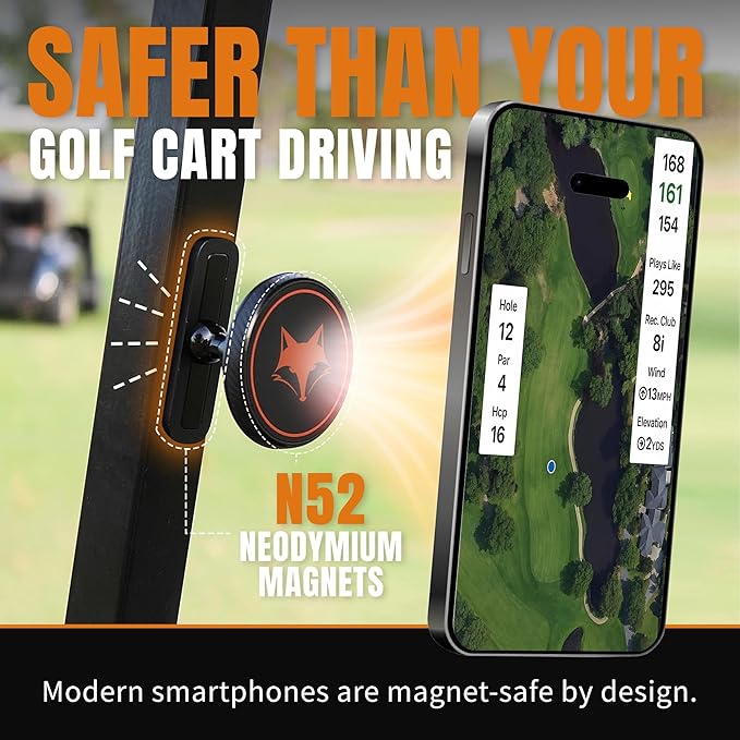 DESERT FOX GOLF Magnetic Phone Mount - Ultra Strong Magnetic Golf Cart Phone Holder - 360° Rotation - Secure No-Slip Grip - Instant GPS, Music, and Scoring App Access