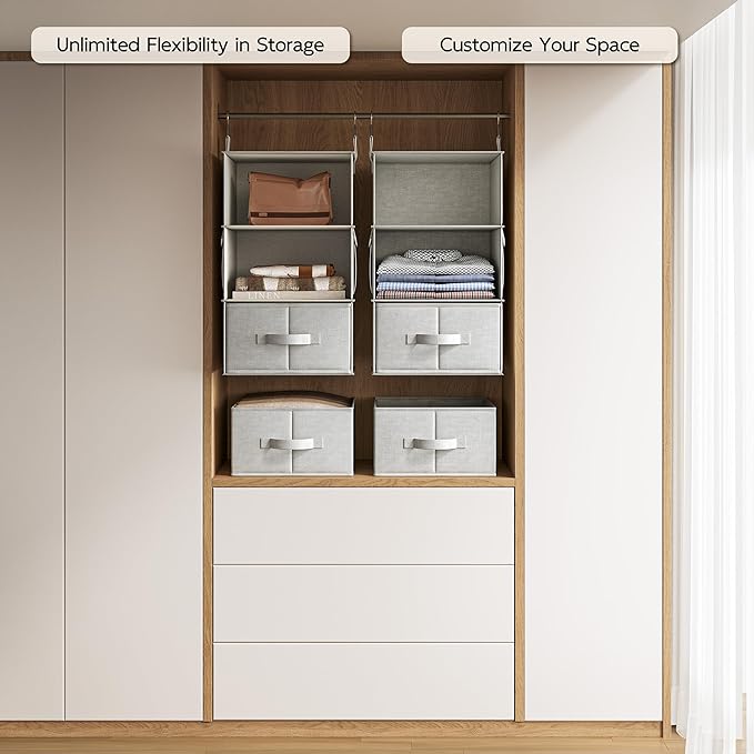 Vailando 3-Shelf Hanging Closet Organizer, Set of 2 Hanging Shelves with 2 Drawers for Wardrobe, Nursery, Baby Clothes Storag