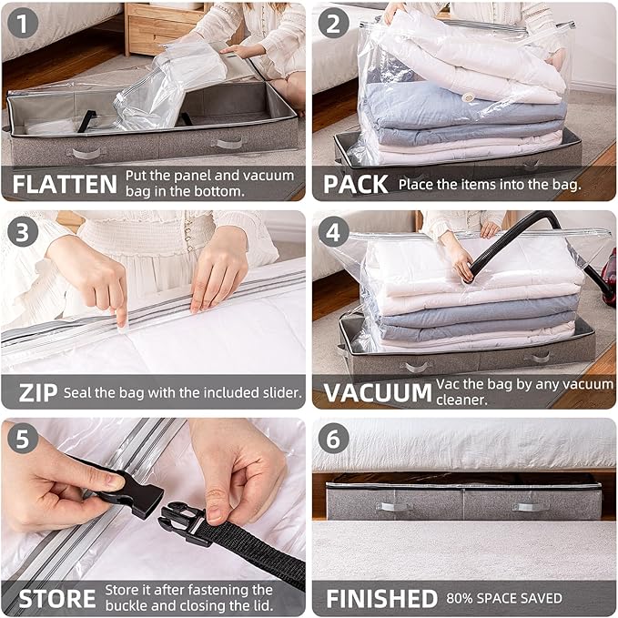 TAILI Under Bed Vacuum Storage Bags for Comforters and Blankets, Save 80% Space, Large Capacity Foldable Under Bed Storage Bo