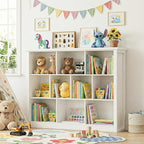 Unikito 10 Cube Storage Book Shelf - 50" Wide Wood Cube Storage Organizer, Wooden 3 Tiers Floor Standing Low Bookcase for Liv