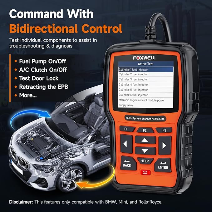 FOXWELL NT510 Elite Scan Tool fit for BMW Scanner Full Diagnostic Tool OBD2 Scanner, All System Bi-Directional Control Code