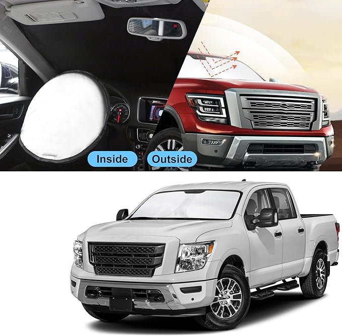TINGLU Sun Shade for Nissan Titan 2020-2024 Accessories Windshield Sun Shade Window Shade UV Rays Protection Sun Visor Cover with Steering Wheel Sunshade Storage Bag