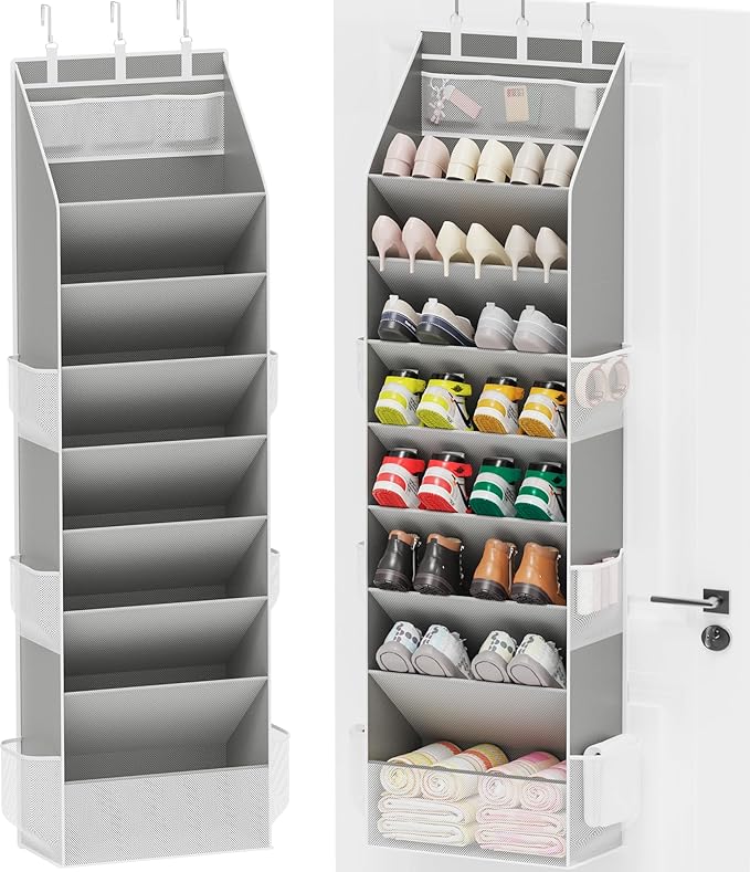Criusia Shoe Organizer, Over the Door Shoe Organizer, Hanging Closet Shoe Storage with Large Deep Pockets, Fits 16–24 Pairs o