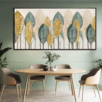 Contemporary Framed Wall Art Green and Gold Wall Decor Leaves Wall Prints Line Wall Posters 29"x58" Living Room Decorations K