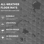 CAR PASS Gray Rubber Car Floor Mats & Cargo Liners, Durable Anti-Slip 3D Rhombus Waterproof Automotive Pad Trim Fit Liner All-Weather Trunk Mats Full Set Universal Fit Auto Van Sedan SUV Truck Gray