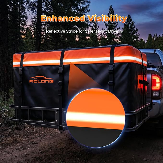 Hitch Mount Cargo Carrier Bag, Waterproof Soft Shell 20 Cubic Feet, Universal for Truck Pickup with Hitch Basket, 8 Reinforced Straps, Solid Buckles,Reflective Strip,Carry Handles,Combination Lock