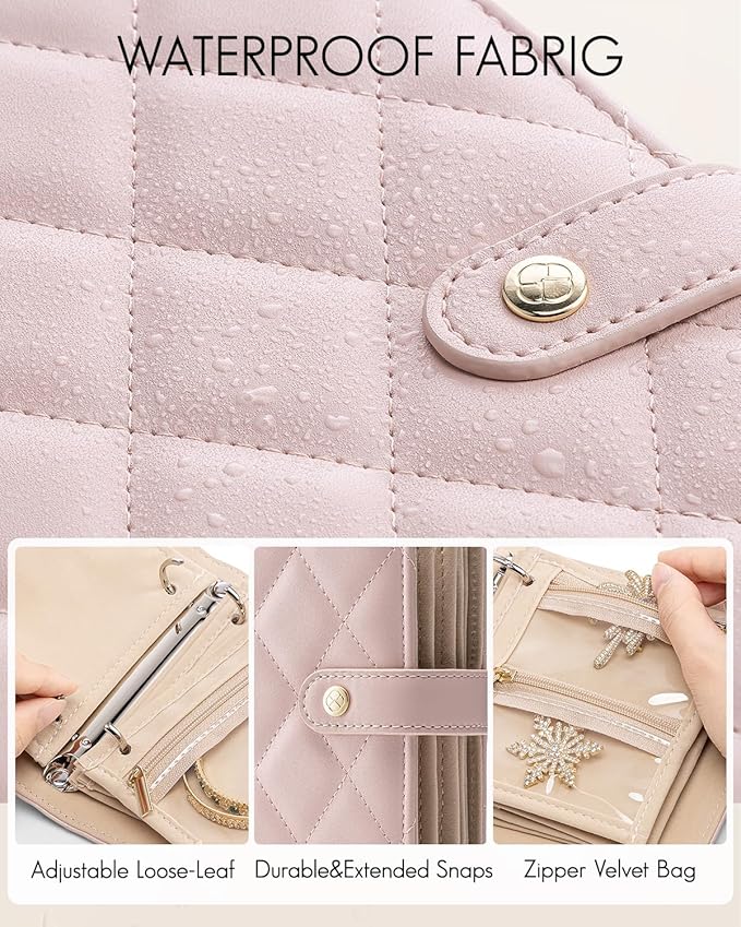 Vlando Travel Jewelry Organizer Case,Travel Gifts for Women,Portable Jewelry Storage Book Ring Binder with Clear Zipper Velve