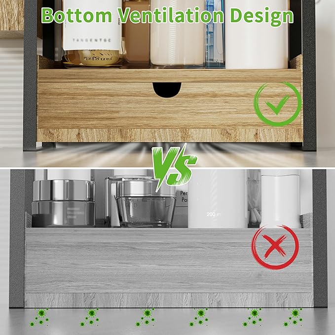 2-Tier Bathroom Counter Organizer with Drawer and Basket, Wood Countertop Organizer for Storage, Skincare Organizers for Vani