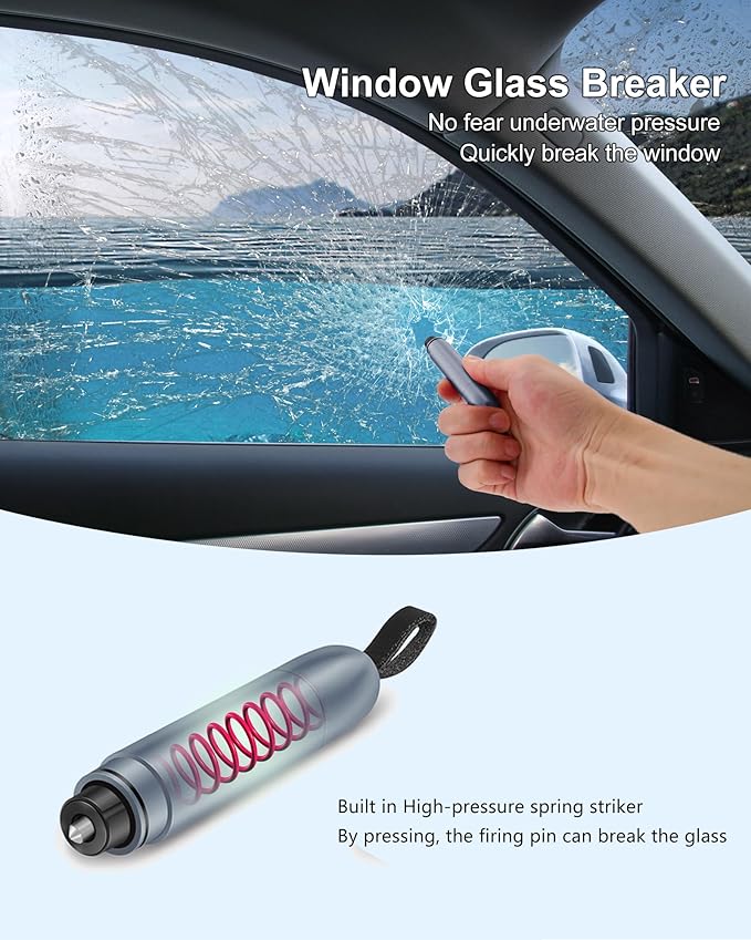 Car Window Breaker,Safety Hammer and Seatbelt Cutter 2-in-1,Metal Shell,High-Pressure Spring Striker,Anti Injury Hand Cutting