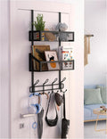 Over The Door Hooks Organizer Storage - Over The Door Hanger for Coat Rack, Storage with 12 Hook & 2 Mesh Baskets, for Bathro
