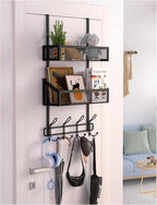 Over The Door Hooks Organizer Storage - Over The Door Hanger for Coat Rack, Storage with 12 Hook & 2 Mesh Baskets, for Bathro
