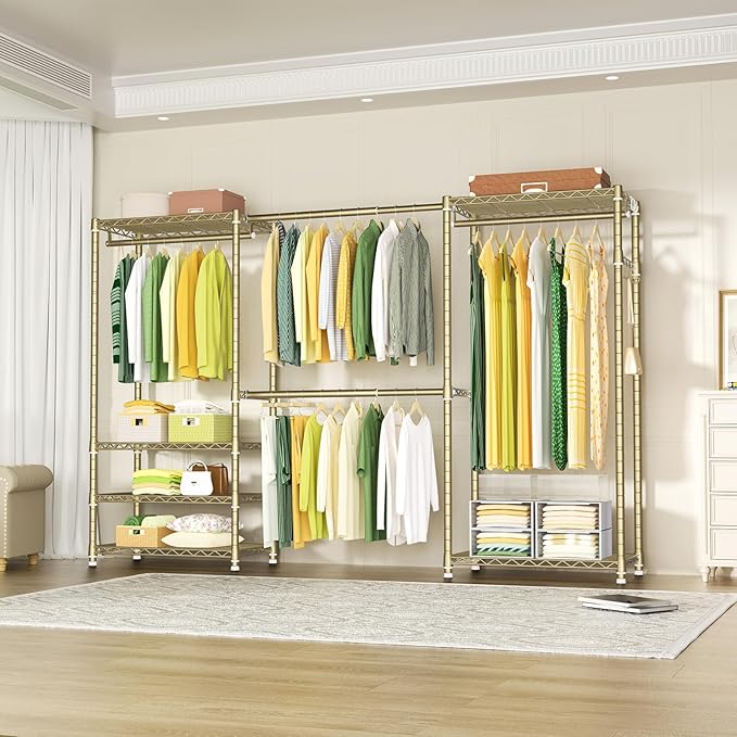 Ulif E1 Heavy Duty Closet Garment Rack, 6 Tiers Adjustable Metal Freestanding Expandable Clothing Storage with 4 Hanger Rods,
