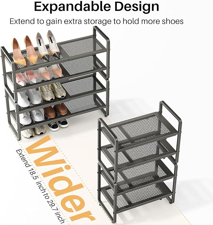 SNTD Shoe Rack - Expandable Shoe Organizer for Closet, Adjustable Metal Shoe Shelf Storage, Stackable Long Shoe Stand Holder 
