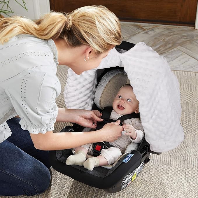 Rquite Car Seat Cover Baby, Carseat Covers Baby Boy, Minky Infant Car Seat Cover Winter, Peekaboo Opening Car Seat Canopy, Mu
