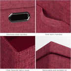 Graciadeco Large 17" 36 Quart Collapsible Stackable Storage Bins with Lids, 3 Packs Bright Red Linen Fabric Closet Boxes with