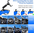 Car Dashboard Phone Clip Holder, 360° Rotating Dash Steering Wheel Cell Phone Clamp Mount Stand Compatible with 4-7 Inch Smartphones (Black)