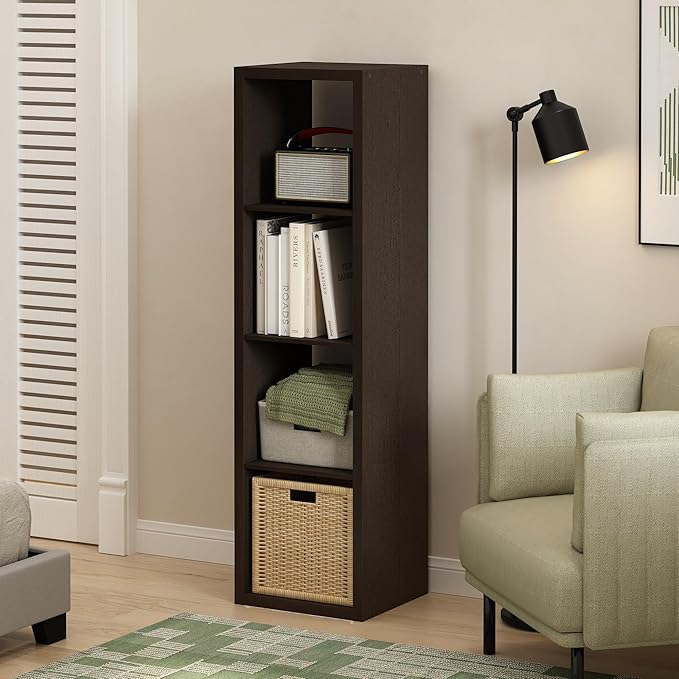 Furinno CUBICLE Book Shelf, Vertical 4-Cube Bookshelf, Extra Thick Horizontally & Vertically Reversible Bookcase with Open Ba