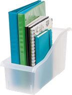 IRIS USA Plastic Book Bin Magazine Holder, 8-Pack, Vertical Standing Connecting Container Box for Office Dorm Study Homework 