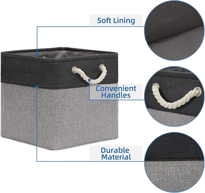 Temary 12 Inch Cube Storage Baskets 4 Pack Fabric Storage Bin for Clothes, Large Baskets with Handles, Basket for Organizing 