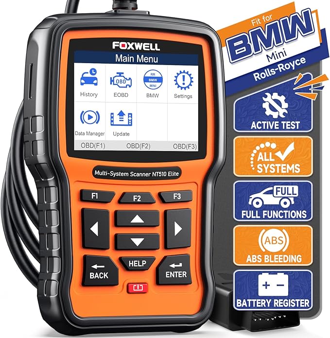 FOXWELL NT510 Elite Scan Tool fit for BMW Scanner Full Diagnostic Tool OBD2 Scanner, All System Bi-Directional Control Code