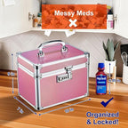 Adazzo Medicine Lock Box with 3-Digit Combination Lock – Pink Lockable Storage Box for Medication, Small Lock Box for Valuabl