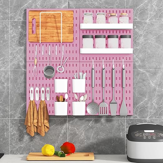 Pegboard Combination Kit, 4 Peg Boards Pink Pegboard for Walls, Office Wall Organizer, Gaming Room Wall, Nursery Storage, 22"
