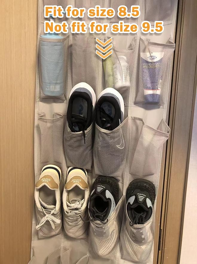 Amazon Basics 24 Medium Mesh Pocket Over-the-Door Hanging Shoe Organizer, Space Saving Shoe Storage, Light Grey | Over-the-Do