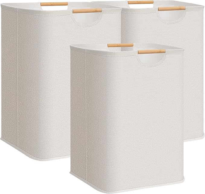 STORAGE MANIAC 3-Pack Large Laundry Hamper, 100L (26.4 Gal) Collapsible Laundry Basket with Bamboo Handles, Freestanding Wate