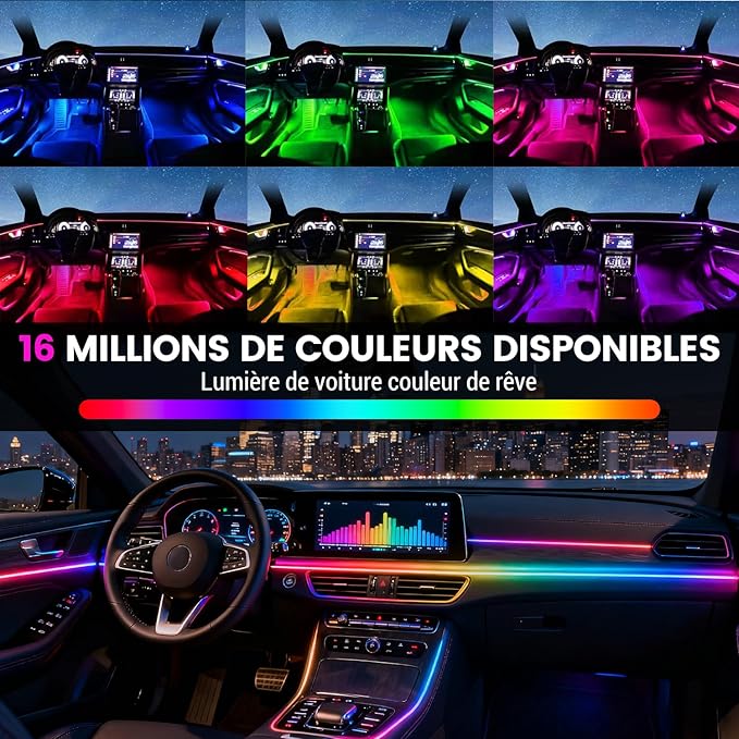 Dream Color Acrylic Interior Car Lights, 2 Pieces 75cm/29.5inch 128 Colorful Car LED Strip Light RGB Fiber Optic Rainbow Ambient Lighting bar, Universal Decoration Dynamic Atmosphere Neon Lights