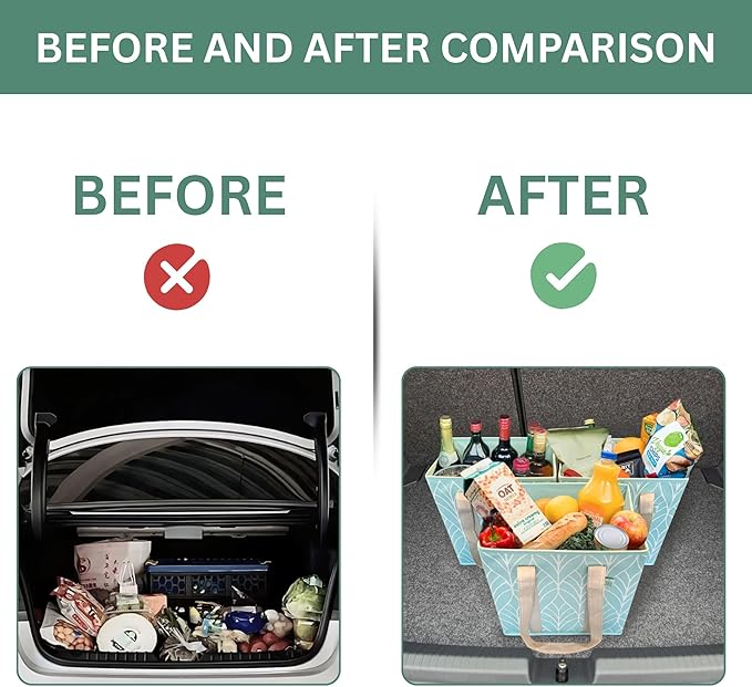 VENO 3 Pack Reusable Grocery Bags, Shopping Bags for Groceries, Tote with Handles and Hard Bottom, Foldable Shopping Cart Organizer, Water Resistant, Heavy-Duty (Evergreen, 6 Gallon)