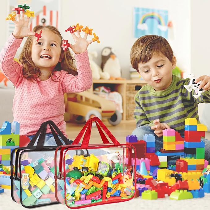 9 Packs Toy Storage Bags with Labels, 11.8x8.7x3.9In Large PVC Reusable Clear Board Game Storage with Zipper, Travel Waterpro
