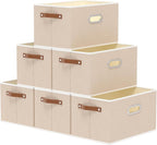 Yawinhe Fabric Storage Bins with Handles, Foldable Baskets for Shelves, Cubes with 3 Handles, Large Boxes for Clothes, Beige,