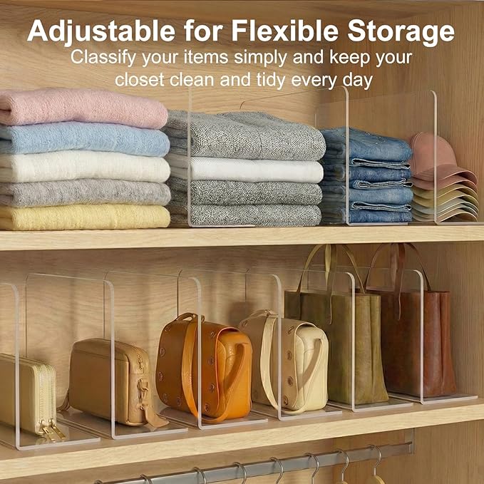SortNStore Shelf Dividers for Closet Organization: 10" Tall x 12" Deep, Adhesive Separators Features Acrylic Material and Pro
