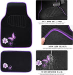 CAR PASS Butterfly Steering Wheel Cover and Waterproof Car Floor Mats,Purple Car Mats 14.5-15inch Steering Wheel Covers Unive