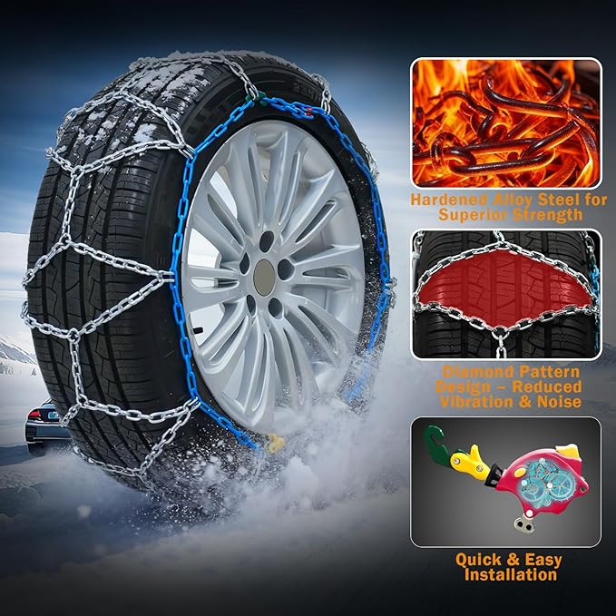 Heavy Duty AutoFixing Snow Chains Tire Chains for Light Truck, SUV & Pickup, Self-Tightening Design for Easy Installation, Ti