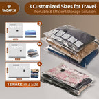 12 Pack Travel Vacuum Bags for Clothing,Compression Seal Packing Cubes for Suitcase Backpack,Vacuum Seal Bags for Clothing,Ca