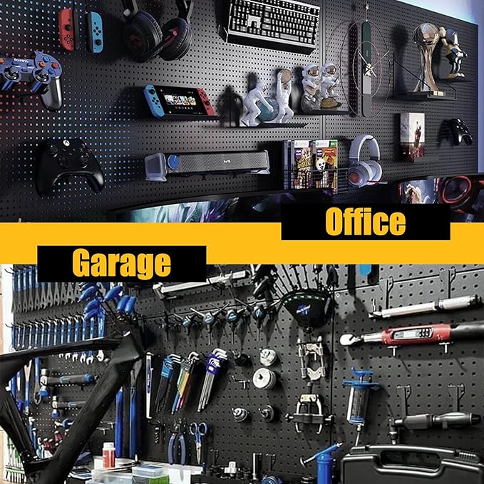 Spampur Peg Board, 4 Pack Metal Pegboard Panels with 50 Hooks, Black Pegboards Wall Organizer, Heavy Duty Peg Board for Walls