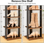 HOOBRO 8 Tiers Vertical Shoe Rack, Wooden Shoe Storage Organizer with Hooks, Narrow Shoe Tower for 8 Pairs, Space Saving, for