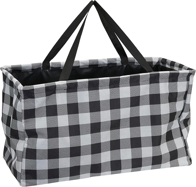 Household Essentials Black and White Plaid Krush Container All-Purpose Utility Tote